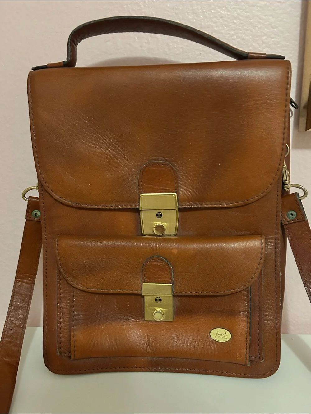 Vintage Jimenez H. Piel Locking Leather Messenger Bag Portfolio Briefcase w/Keys